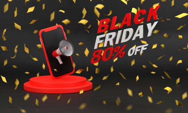 Venta del festival 3D Black Friday con teléfono móvil megáfono simboliza