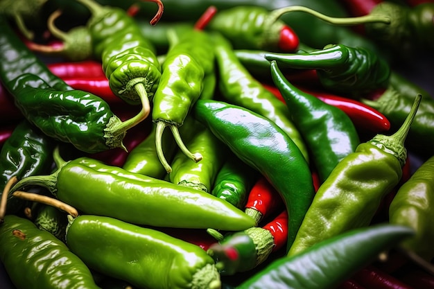 A la venta hay un marco completo de chiles verdes frescos