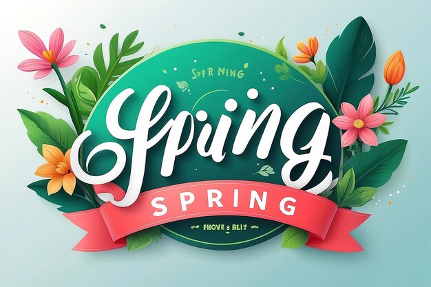 Venta de logotipo de primavera texto insignia icono de tipografía letras temporada de primavera con hoja para cartel de saludo