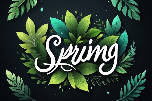 Foto venta de logotipo de primavera texto insignia icono de tipografía letras temporada de primavera con hoja para cartel de saludo