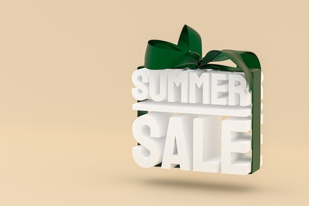 Venta de verano con lazo y cinta de fondo de render 3d de diseño