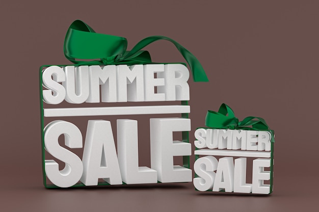 Venta de verano con lazo y cinta de fondo de render 3d de diseño