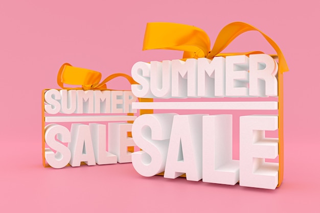 Foto venta de verano con lazo y cinta de fondo de render 3d de diseño