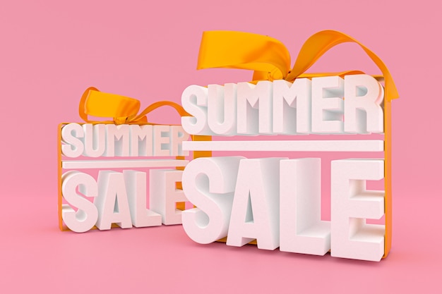 Venta de verano con lazo y cinta de fondo de render 3d de diseño