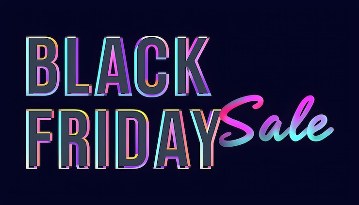 Foto venta del viernes negro texto brillante en colores de neón perfecto para promociones navideñas