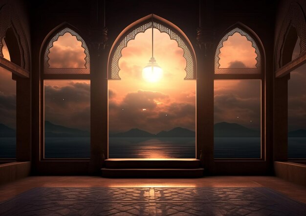 Una ventana con un atardecer de fondo