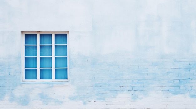 Ventana azul abierta en la pared de ladrillo blanco