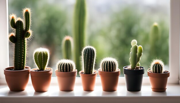 Foto una ventana con un cactus y otras plantas en un umbral de la ventana