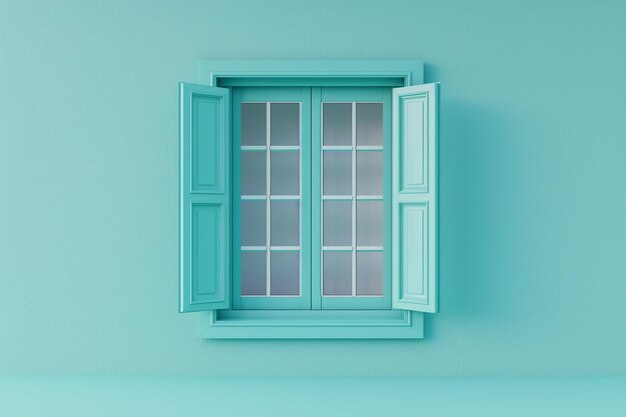 Ventana y casa de estilo vintage en estilo de ilustración 3D en un fondo colorido