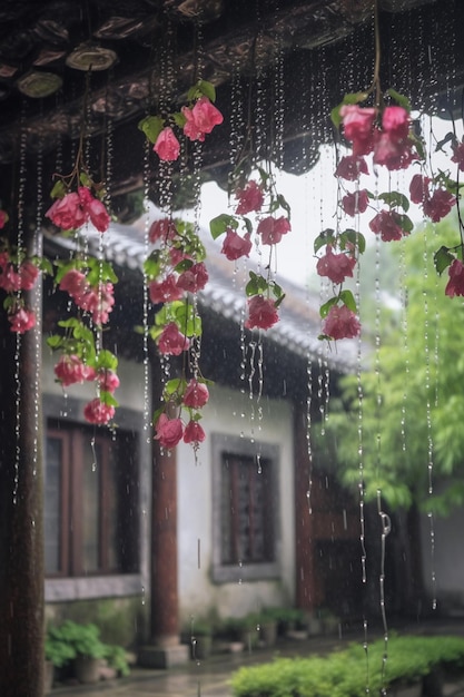 Una ventana en una casa bajo la lluvia