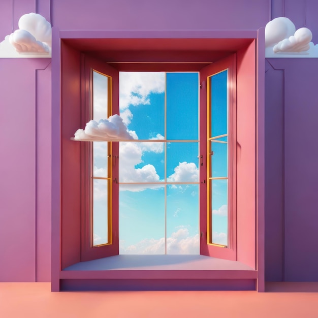 Foto una ventana con un cielo azul y nubes en ella