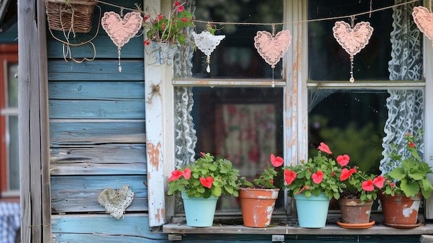 ventana con flores flores en la ventana