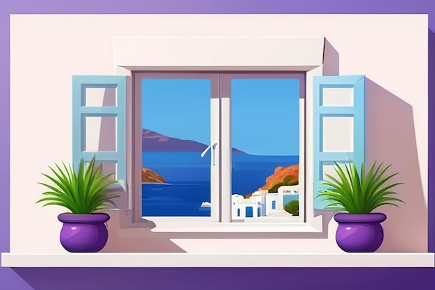 Foto ventana griego mykonos verano mediterráneo