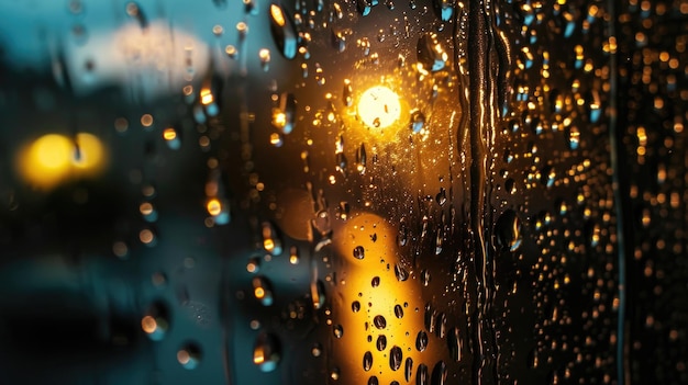 Ventana de lluvia con luz de la calle iluminada