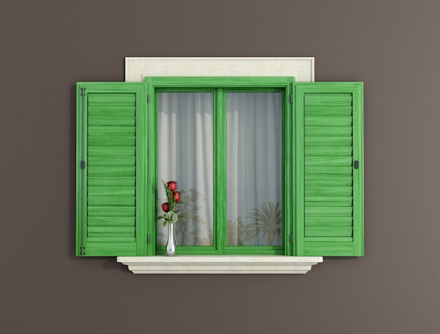 Foto ventana de madera verde