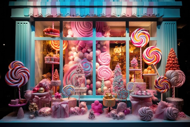 Foto ventana de navidad de una tienda de dulces