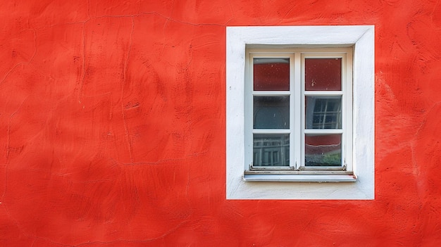 Foto una ventana en una pared roja con un marco blanco