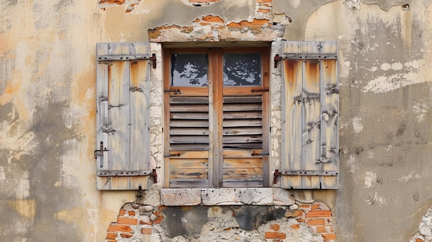 Foto una ventana con una persiana de madera en un edificio antiguo