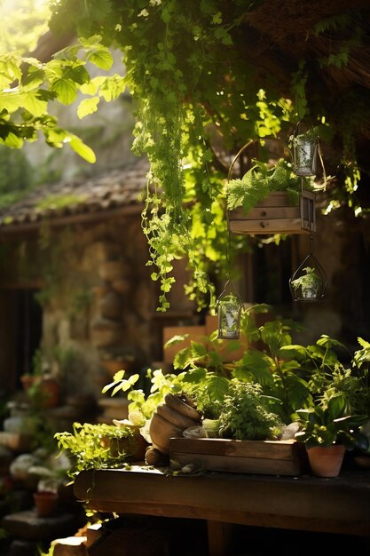 una ventana con una planta colgando de ella