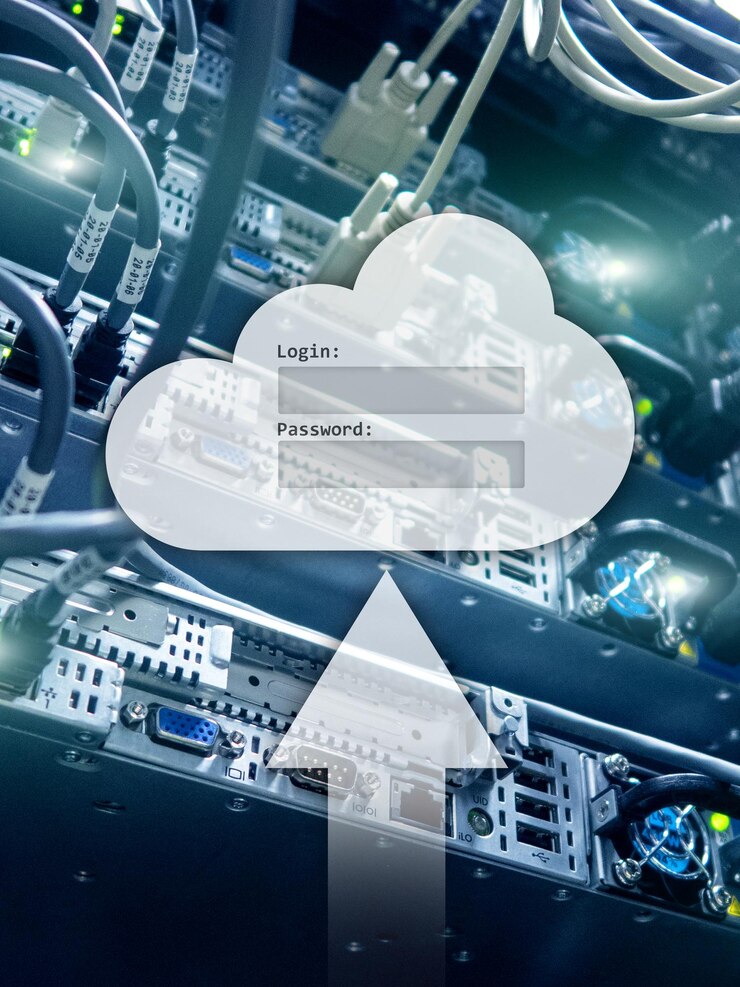 Foto ventana de solicitud de inicio de sesión y contraseña de acceso a datos de almacenamiento en la nube en el fondo de la sala del servidor concepto de internet y tecnología