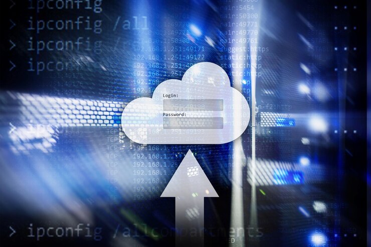 Foto ventana de solicitud de inicio de sesión y contraseña de acceso a datos de almacenamiento en la nube en el fondo de la sala del servidor concepto de internet y tecnología
