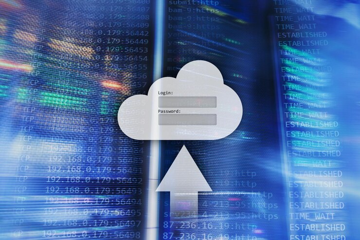 Foto ventana de solicitud de inicio de sesión y contraseña de acceso a datos de almacenamiento en la nube en el fondo de la sala del servidor concepto de internet y tecnología