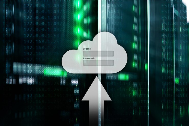 Foto ventana de solicitud de inicio de sesión y contraseña de acceso a datos de almacenamiento en la nube en el fondo de la sala del servidor concepto de internet y tecnología