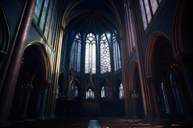 Foto ventana de vidrio en la capilla del monasterio red neuronal ai generado