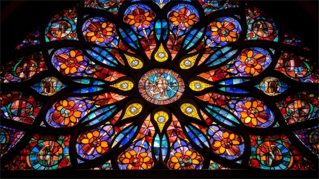 Foto ventana de vidrio en la catedral de notre dame de parís, francia