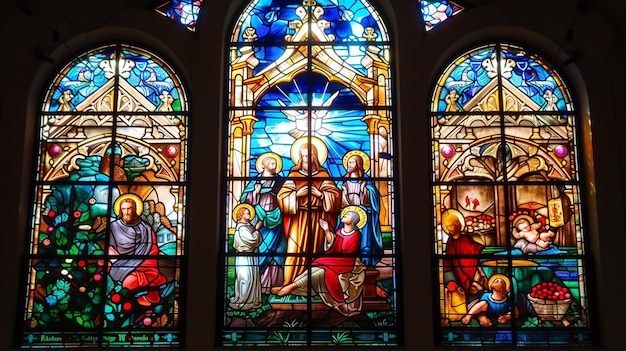 Ventana de vidrio con motivos de la natividad de Jesús