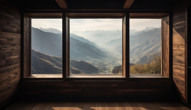 Una ventana con vista a las montañas.