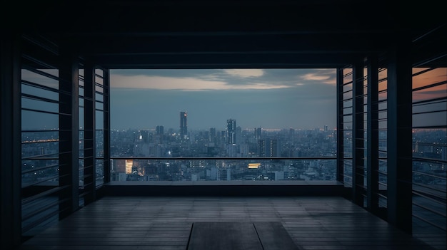 Una ventana con vistas a tokio al fondo.