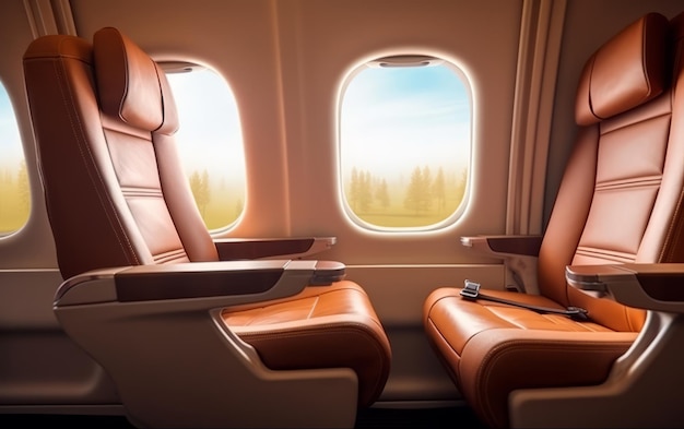 Ventanas y asientos de avión vacíos