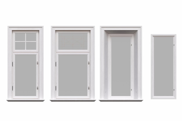ventanas en el interior aisladas sobre un fondo blanco ilustración 3D cg render