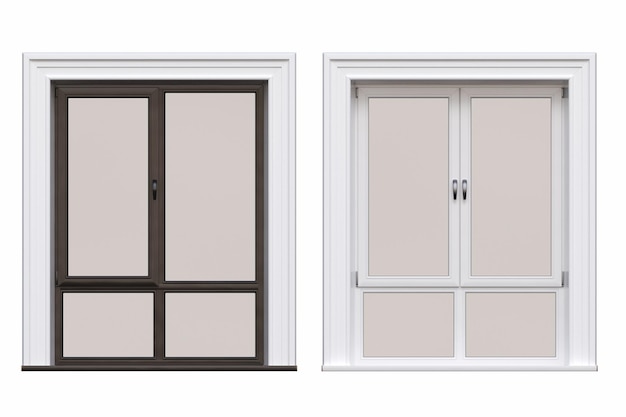 ventanas en el interior aisladas sobre un fondo blanco ilustración 3D cg render