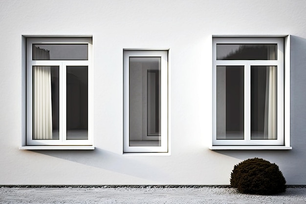 Ventanas modernas de aluminio blanco con dos paneles en pared en blanco ai generativo