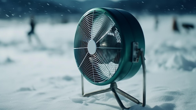 Foto ventilador eléctrico en la nieve generativo ai