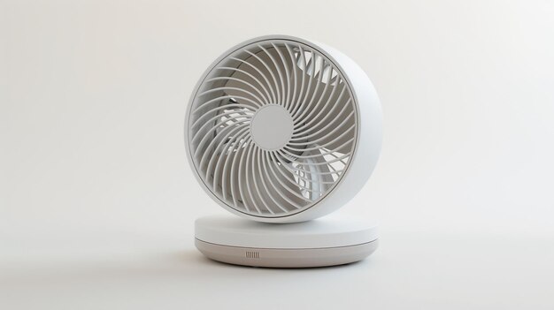 Ventilador de escritorio portátil blanco moderno aislado sobre un fondo blanco