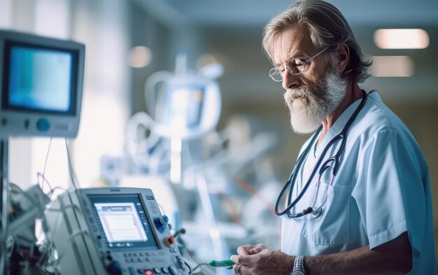 Foto ventilador médico supervisado por un anestesista ia generativa