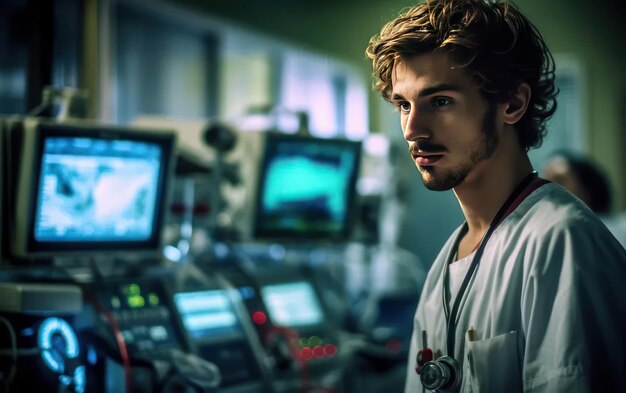 Foto ventilador médico supervisado por un anestesista ia generativa