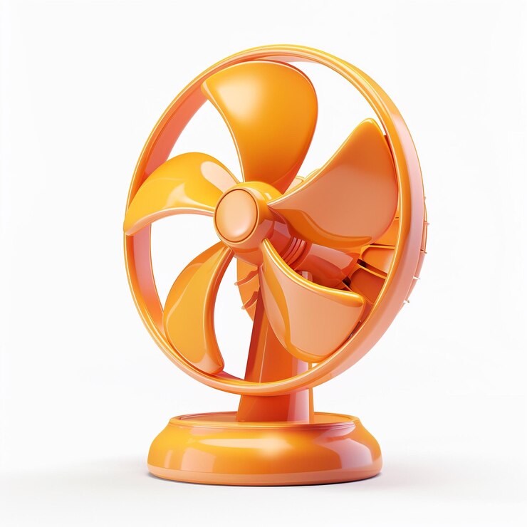 Ventilador de mesa naranja y amarillo