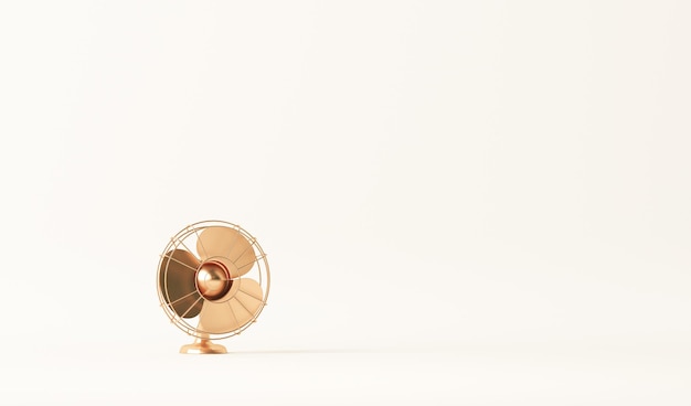 Ventilador vintage dourado em fundo de cores bege neutras Renderização 3d na moda