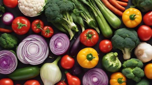 Ver desde arriba verduras frescas sobre fondo blanco