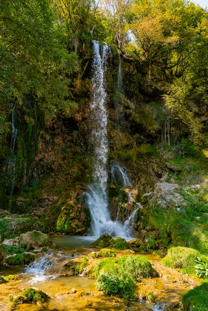 Ver en la cascada Gostilje en la montaña Zlatibor en Serbia