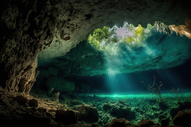 Ver en un cenote sumergido cueva submarina estalactitas espeleología buceo Yucatán México