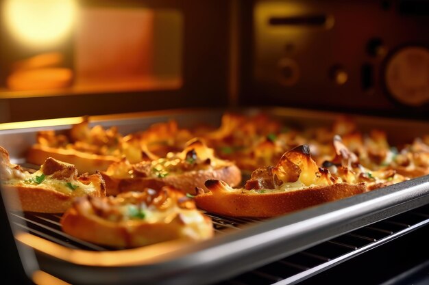 Ver en el horno en la bandeja para hornear publicidad profesional fotografía de alimentos Generado por AI