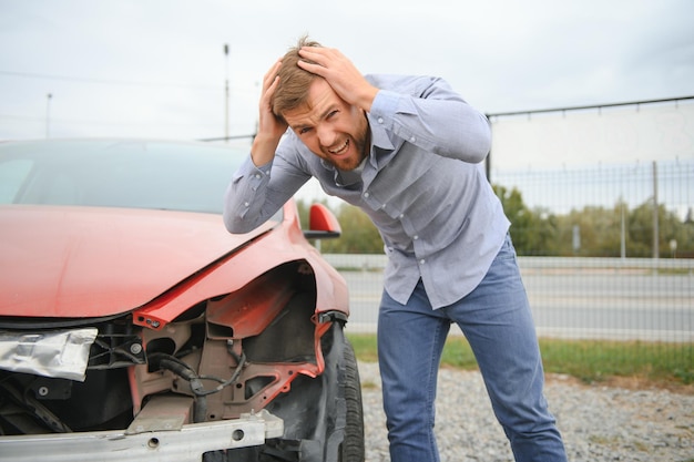 Foto verärgerter fahrer nach einem verkehrsunfall