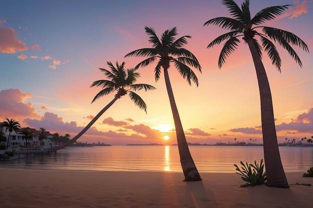 Verano al atardecer con la palmera