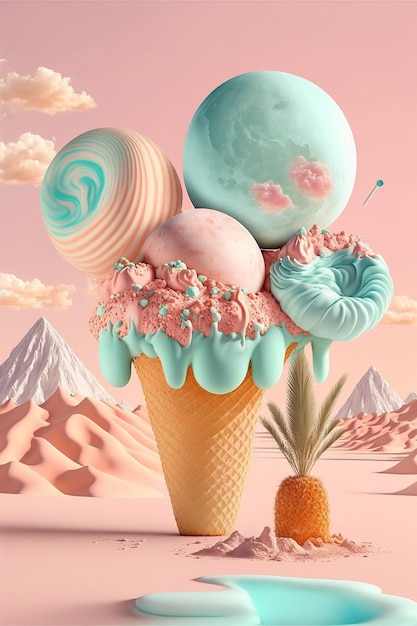 Verano colores pastel saboroso helado en cono