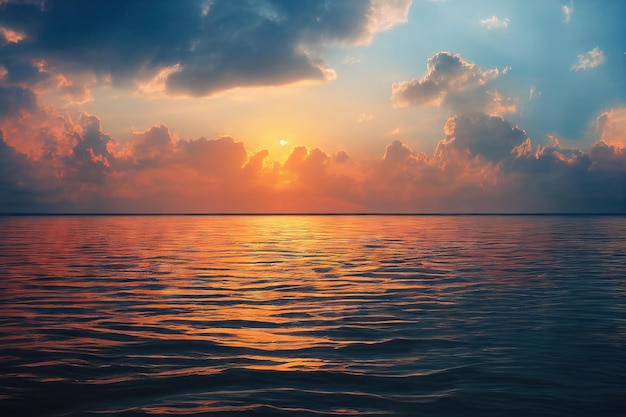 Verano hermoso amanecer cielo dramático en el mar con luz solar
